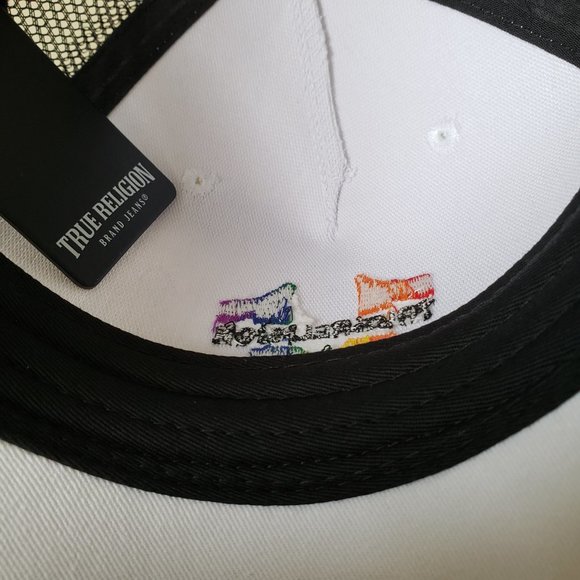 True Religion Horseshoe Logo Rainbow Adjustable Snapback Hat Cap Trucker Mesh - Picture 8 of 10